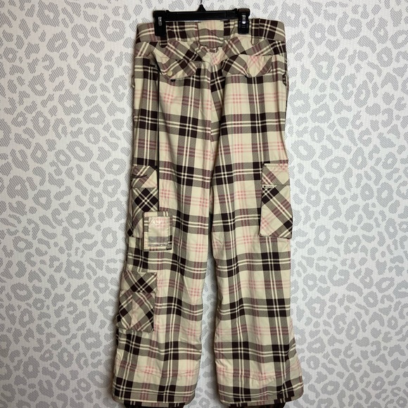 BURTON Brown Pink Plaid Pockets Snow Ski Snowboarding Pants Women’s Size Small - Picture 3 of 8